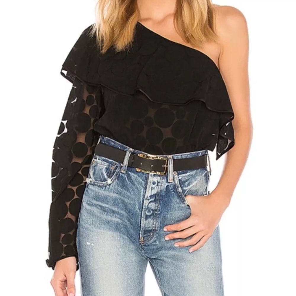 BRAND NEW Diane von Furstenberg One Shoulder Blouse Ruffle Polka Dot Size M
